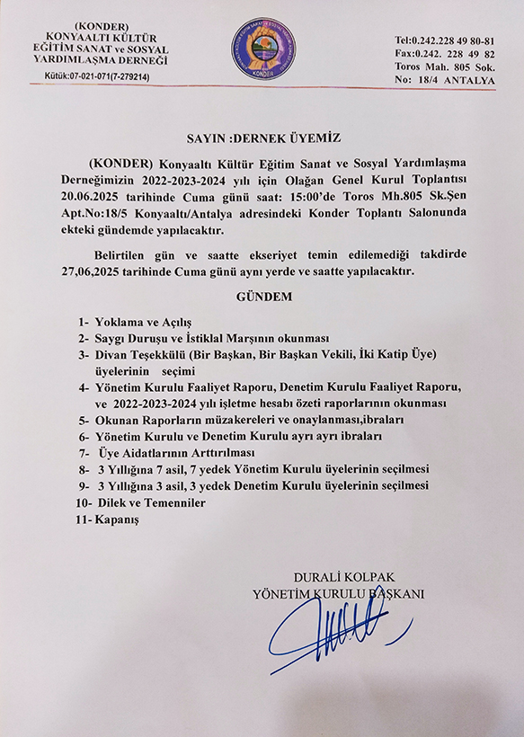 KONDER 20 Haziran'da genel kurula gidiyor